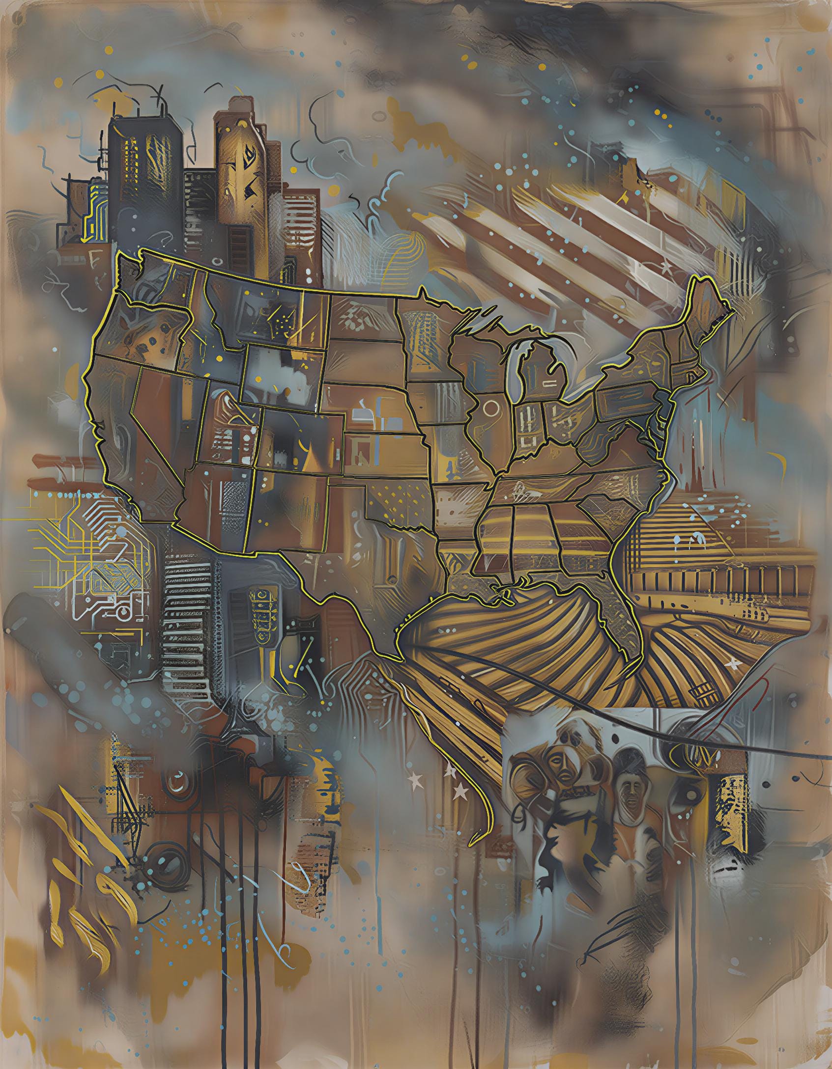 Canvas of a nation's being (Broken Strips, Golden Seams).