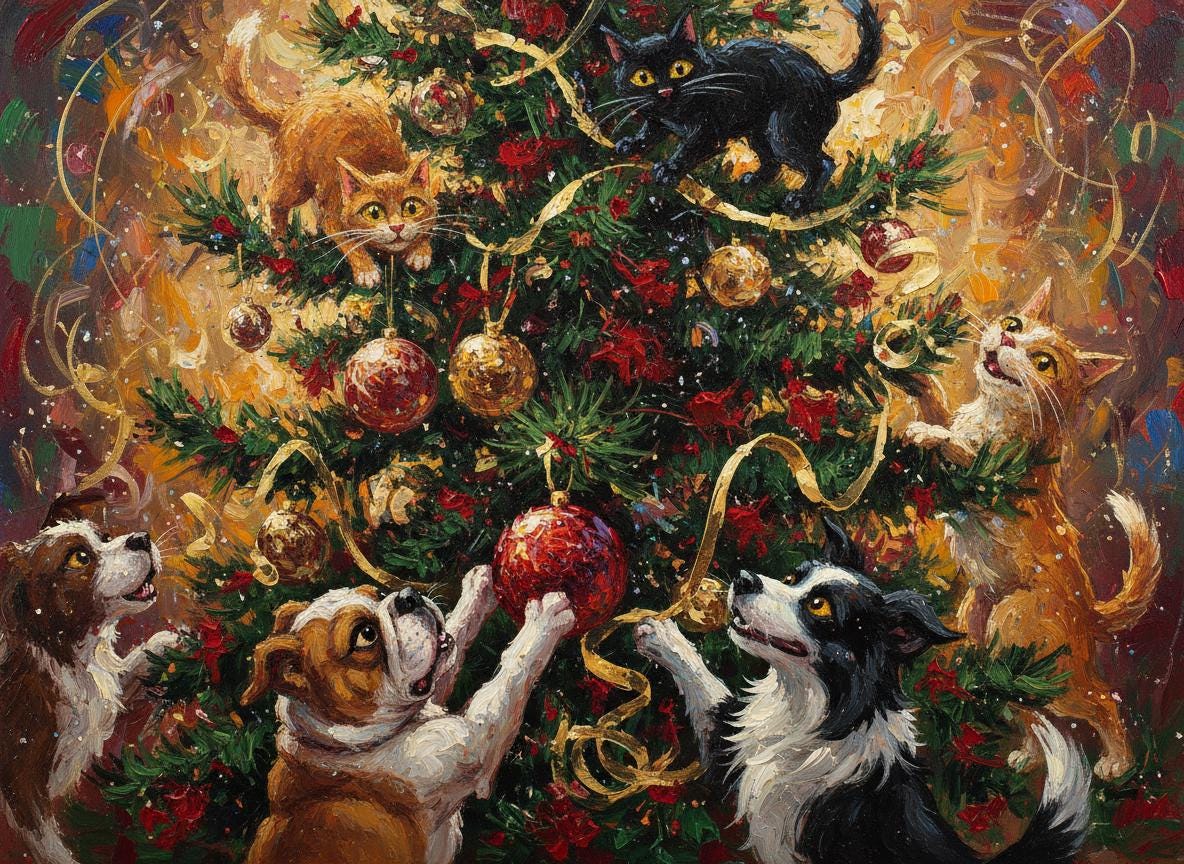 Uni-sex sweat shirt/ decorating the tree.